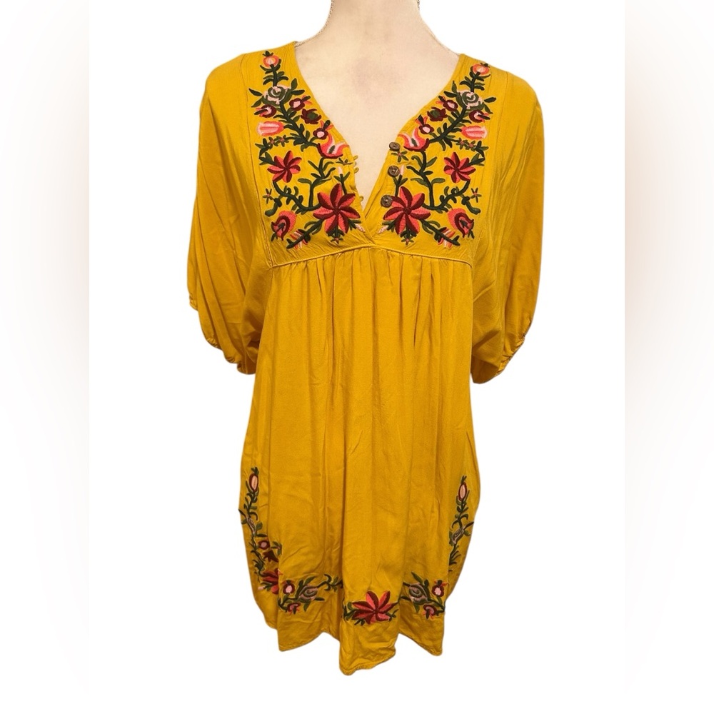 Embroidered Yellow Tunic Top